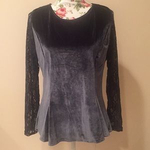 Reborn collection Velvet & Lace Blouse In grey XL